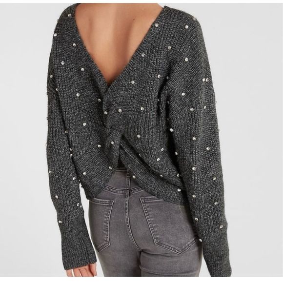 Express Embellished Rhinestone Twist Reversible Sweater - Picture 4 of 6